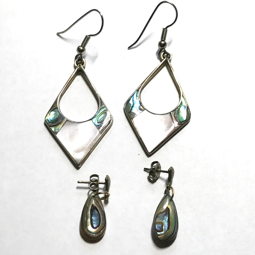 Abalone Silver Earrings - 2 Pair